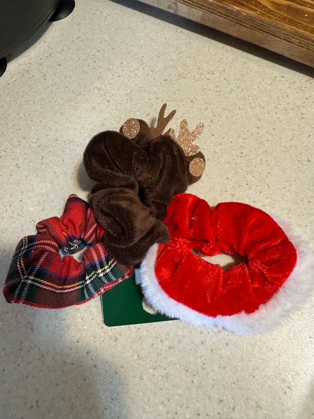 Holiday Time Red, Brown, Green Plaid Holiday Hair Scrunchie Set
